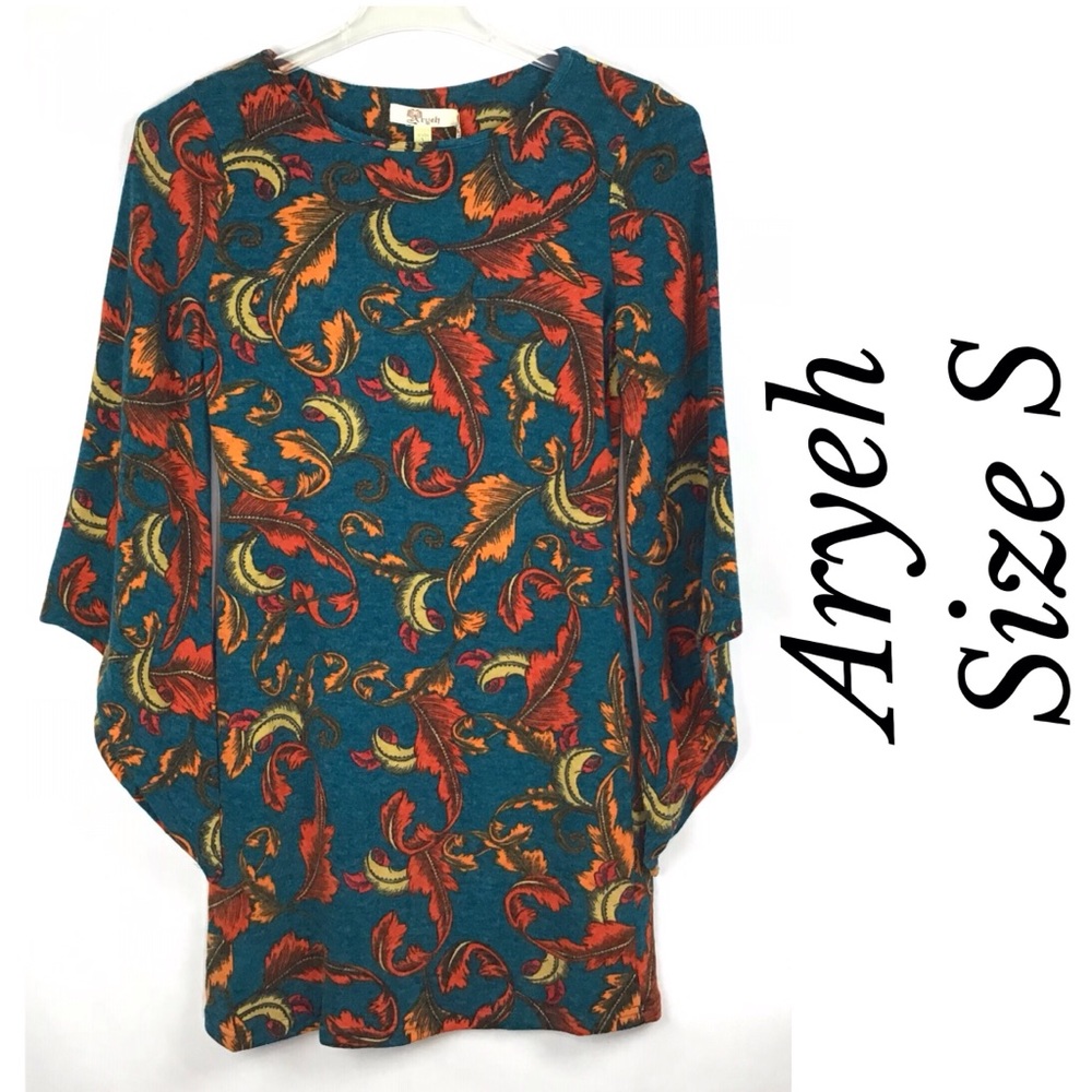 Aryeh Long Angel Sleeve Tunic Dress S Fall Leaves